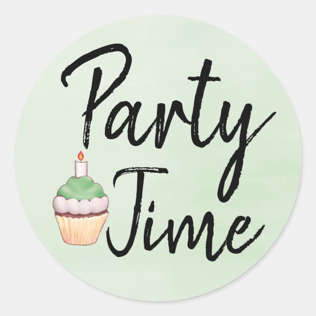 Party Time Green Watercolor Cupcake Birthday Classic Round Sticker (Front)