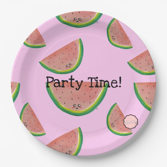 Party Time! Kawaii Watermelon Paper Plates (Front)