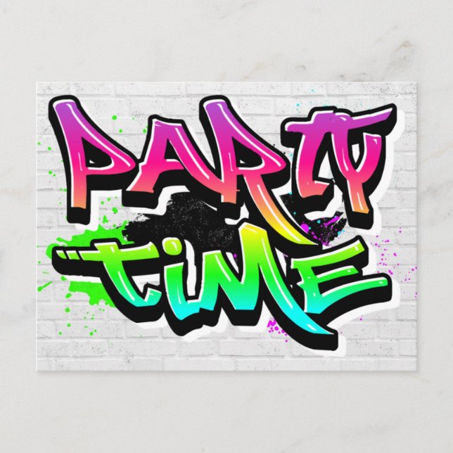 Party Time | Modern Graffiti Invite  Postcard (Front)