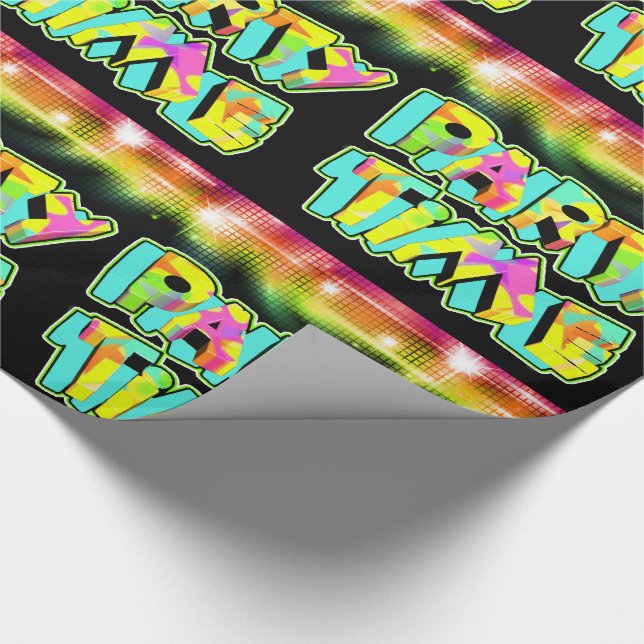 Party Time Neon Colours Disco Ball Lights Wrapping Paper (Corner)