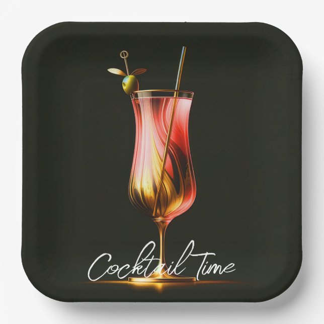 Party Time Neon Modern Personalised Paper Plate (Front)