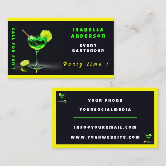 Party Time Neon Popular Personalised Professional Business Card (Front/Back)