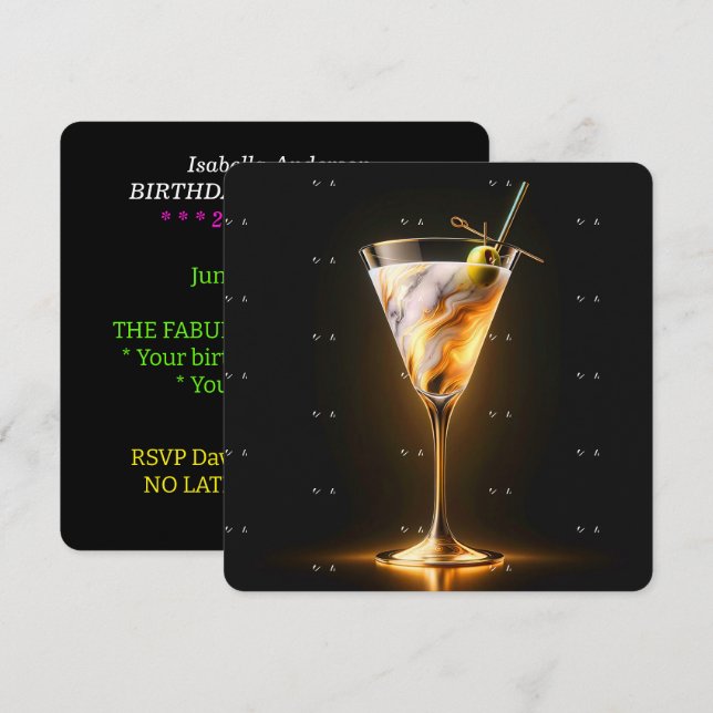 Party Time Neon Trendy Personalised Invitation (Front/Back)