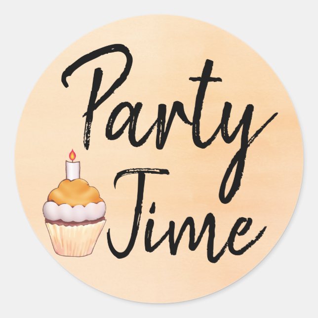 Party Time Orange Cupcake Birthday Classic Round Sticker (Front)