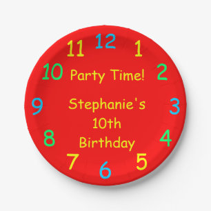 Party Time Paper Plates, 10th Birthday, Red Plate