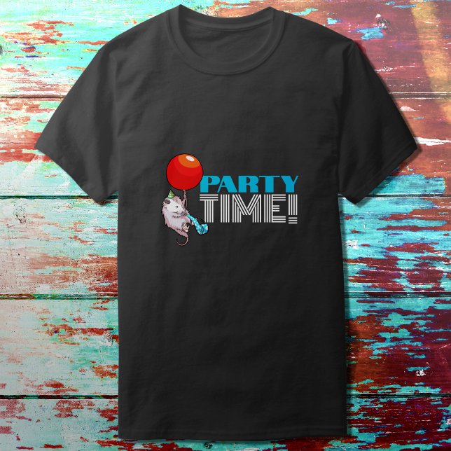 PARTY TIME! Party Possum Funny Opossum Light Text T-Shirt (Creator Uploaded)