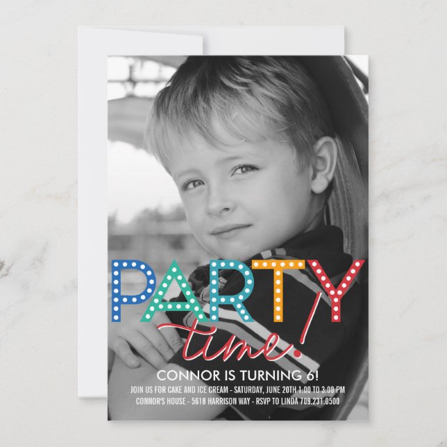 Party Time Photo Birthday Invitation (Front)
