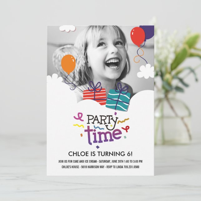 Party Time Photo Birthday Invitation (Standing Front)
