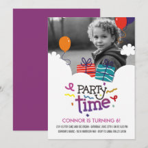 Party Time Photo Birthday Invitation