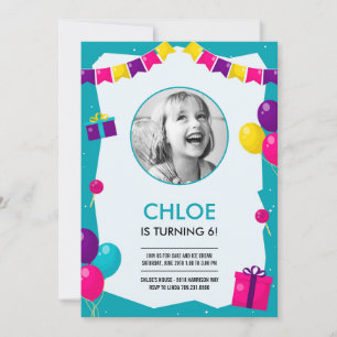 Party Time Photo Birthday Invitation