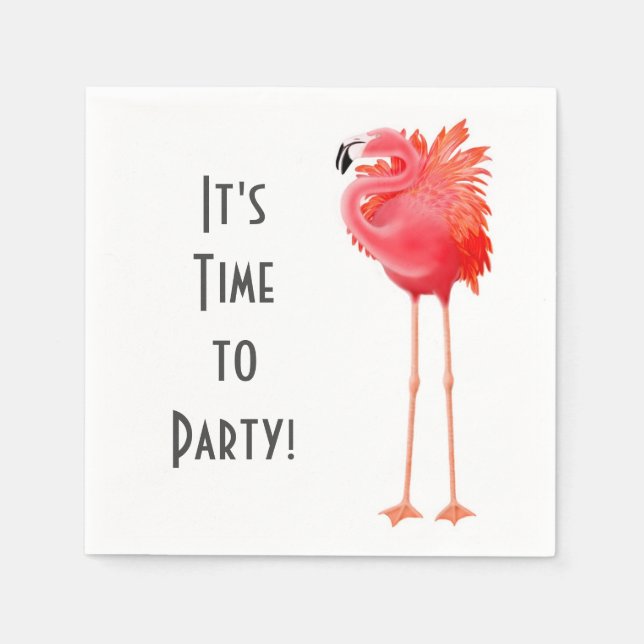 Party Time Pink Flamingo Paper Napkins (Front)