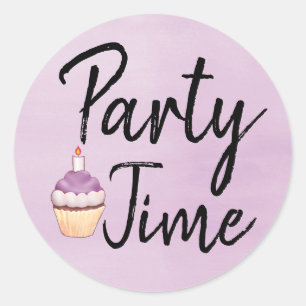 Party Time Purple Watercolor Cupcake Birthday Classic Round Sticker