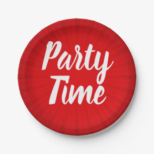 Party Time Red Sunburst Birthday Party Paper Plate