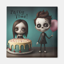 Party time! skeleton friends with birthday cake