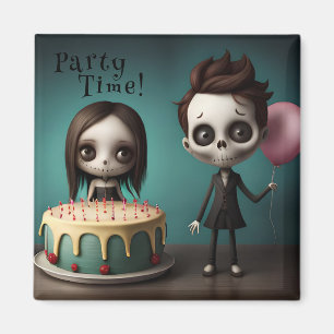 Party time! skeleton friends with birthday cake  magnet