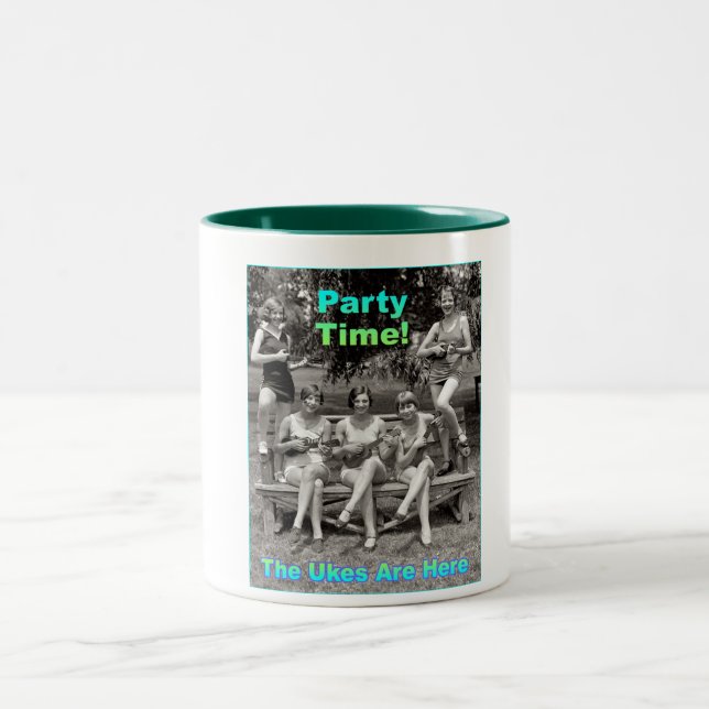 Party Time! The Ukes Are Here Two-Tone Coffee Mug (Center)