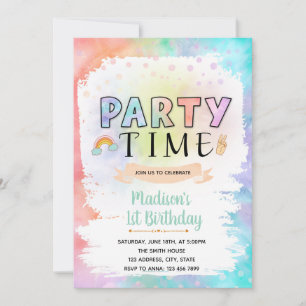 Party time tie dye birthday invitation
