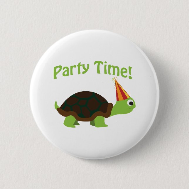 Party Time! Turtle 6 Cm Round Badge (Front)