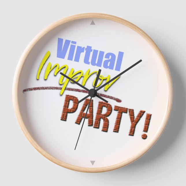 Party Time Wall Clock, 10" Round Blonde Wood Frame Clock (Front)