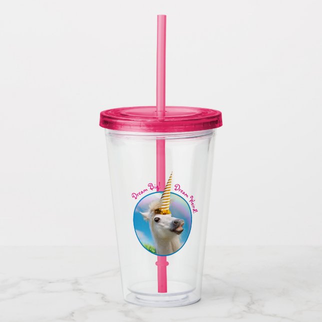 Party Unicorn Horse And Rainbow Acrylic Tumbler (Front)