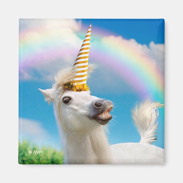 Party Unicorn Horse And Rainbow Magnet (Front)