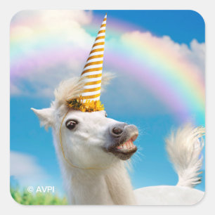 Party Unicorn Horse And Rainbow Square Sticker
