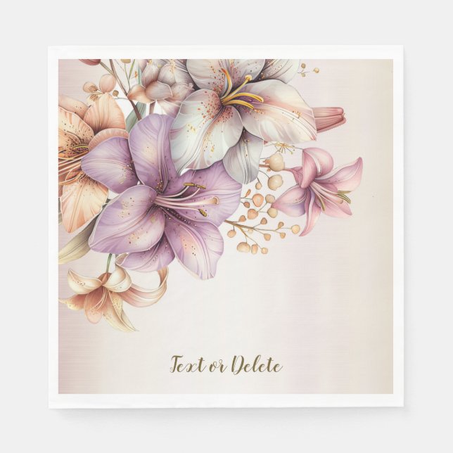 Party Watercolor Boho Pink Flowers Elegant Napkin (Front)