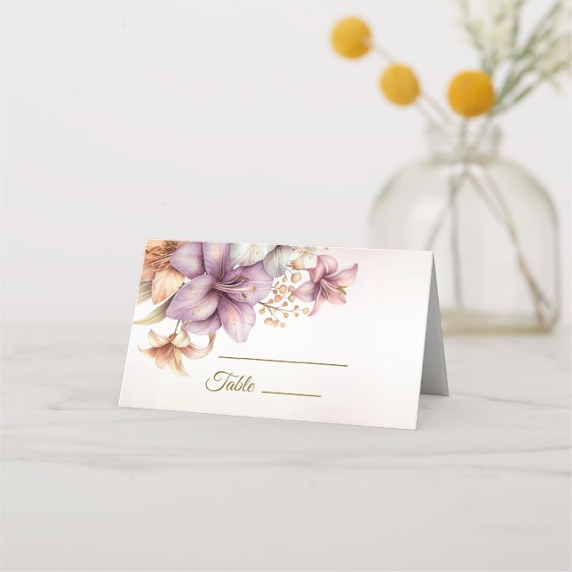 Party Watercolor Boho Pink Flowers Elegant  Place Card (Front)