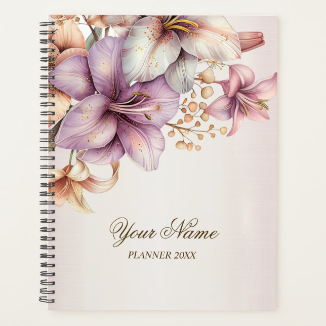 Party Watercolor Boho Pink Flowers Elegant Planner (Front)