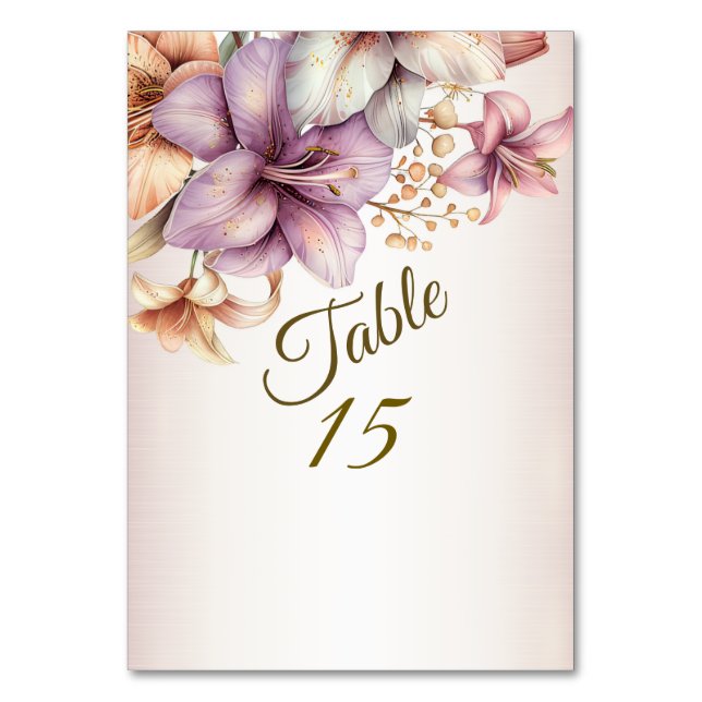 Party Watercolor Boho Pink Flowers Elegant Table Number (Front)