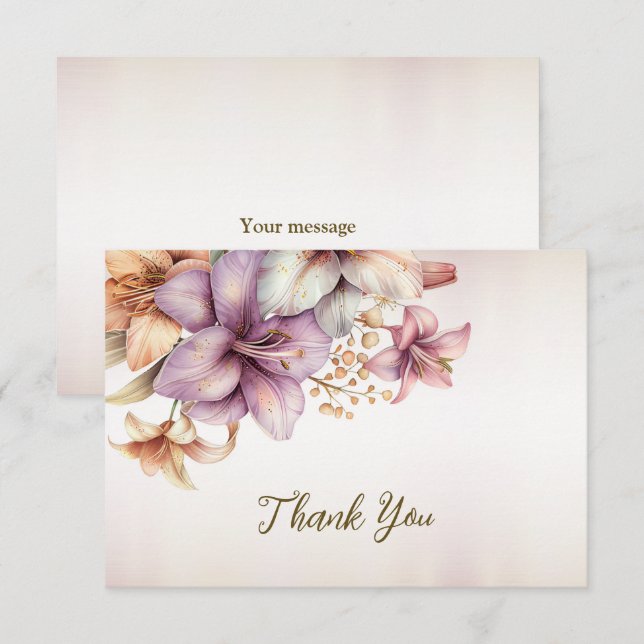Party Watercolor Boho Pink Flowers Elegant Thank You Card (Front/Back)