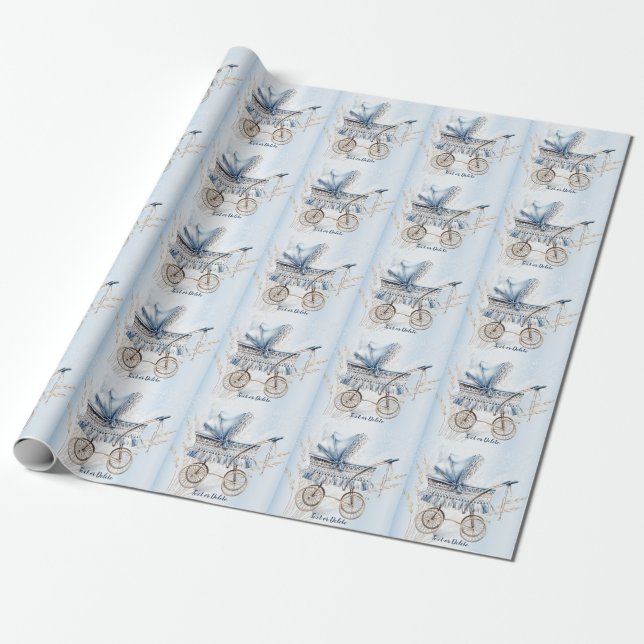 Party Watercolor Cute Classic Baby Stroller Blue Wrapping Paper (Unrolled)