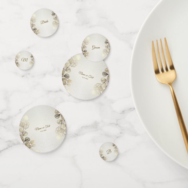 Party Watercolor Golden Eucalyptus Foliage Shiny Confetti (Group)