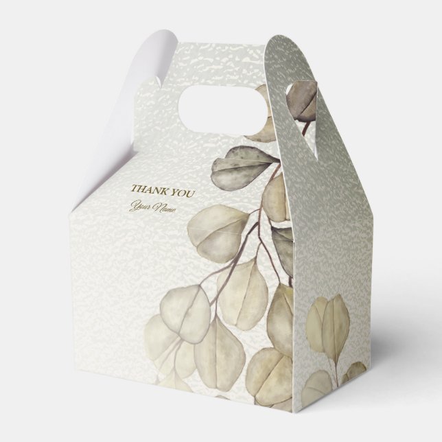 Party Watercolor Golden Eucalyptus Foliage Shiny Favour Box (Front Side)