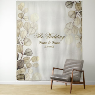 Party Watercolor Golden Eucalyptus Foliage Shiny Tapestry