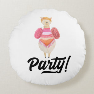 Party! Watercolor Llama Round Cushion
