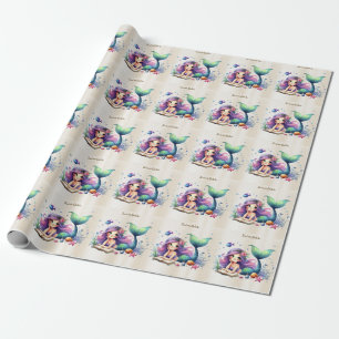 Party Watercolor Mermaid Sea Life Cute Beautiful Wrapping Paper