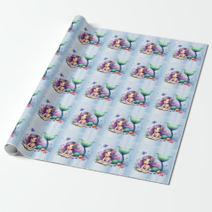 Party Watercolor Mermaid Sea Life Cute Beautiful Wrapping Paper