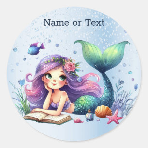 Party Watercolor Mermaid Sea Life Cute Classic Round Sticker