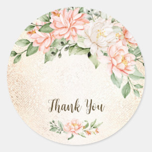 Party Watercolor Peach White Flowers Elegant Classic Round Sticker