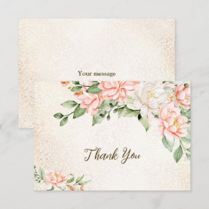 Party Watercolor Peach White Flowers Elegant Thank You Card