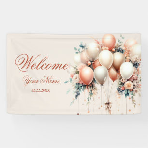 Party Welcome Colourful White Peach Floral Balloon Banner
