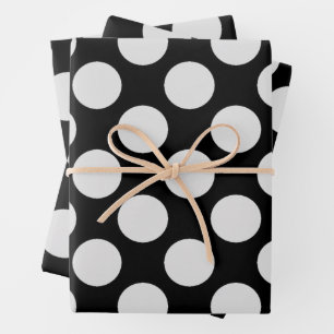 Party White Dots and Black Background Wrapping Paper Sheet