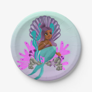 Party With Tash Mermaid African American Girl Paper Plate