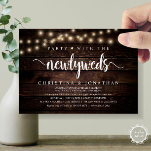 Party With The Newlyweds, Rustic Wedding Dinner Invitation