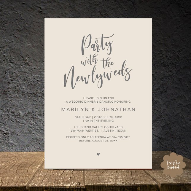 Party With The Newlyweds Rustic Wedding Dinner  Invitation (Party With The Newlyweds Rustic Wedding Dinner Dancing Lunch Brunch Invitation card PDF Cream Grey)