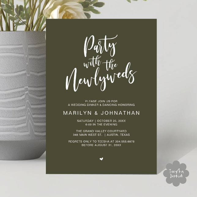 Party With The Newlyweds Rustic Wedding Dinner  Invitation (Party With The Newlyweds Rustic Wedding Dinner Dancing Lunch Brunch Invitation card PDF Olive Green)