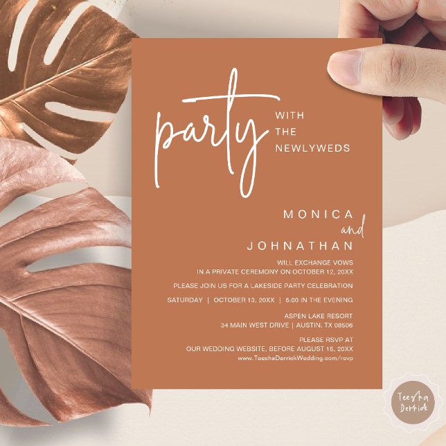 Party With The Newlyweds, Wedding Dinner Invitation (Party with the newlyweds, Post wedding dinner celebration invitation card, PDF, in Copper)