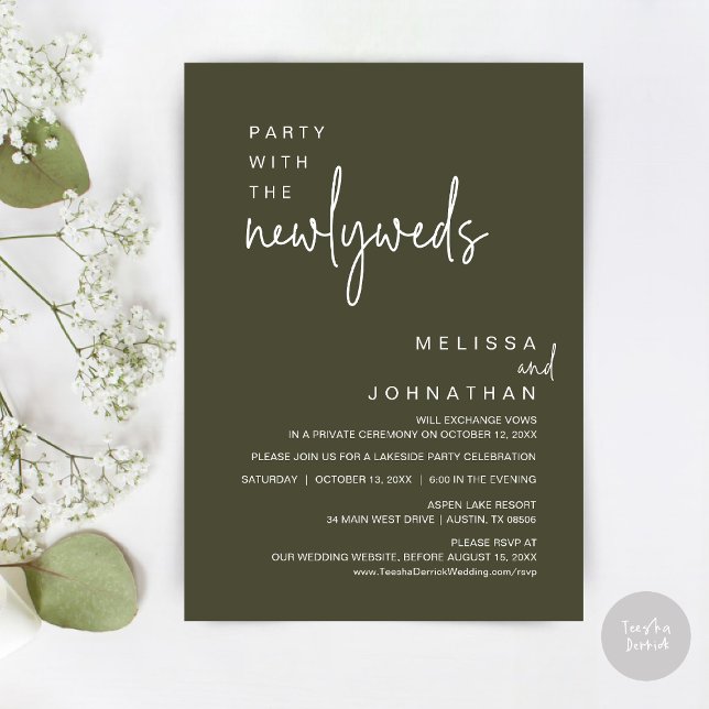 Party With The Newlyweds, Wedding Dinner Invitation (Party with the newlyweds, Post wedding dinner celebration invitation card, PDF, in Olive Green)