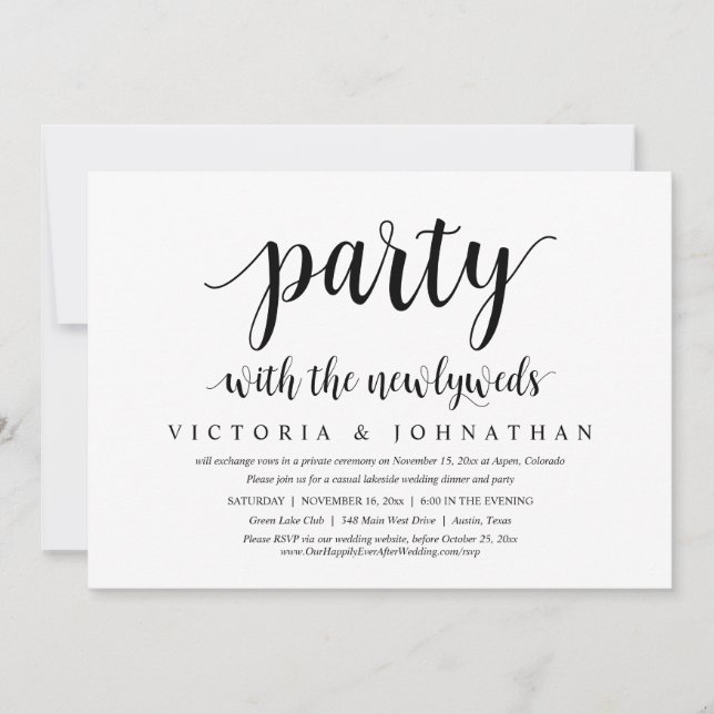 Party with the newlyweds, Wedding Elopement Dinner Invitation (Front)
